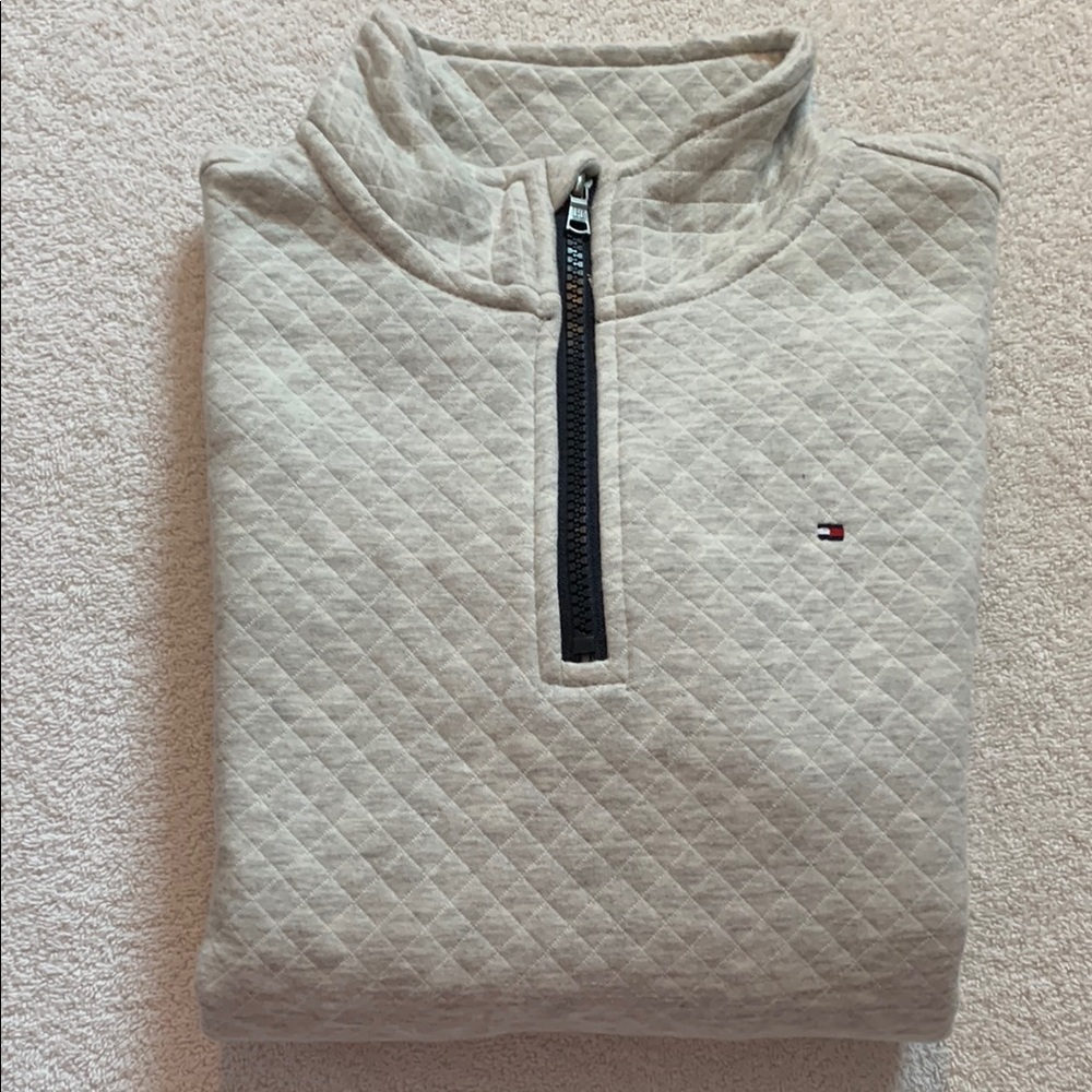 Tommy Hilfiger Cream Quilted Sweatshirt with Stand-Up Collar